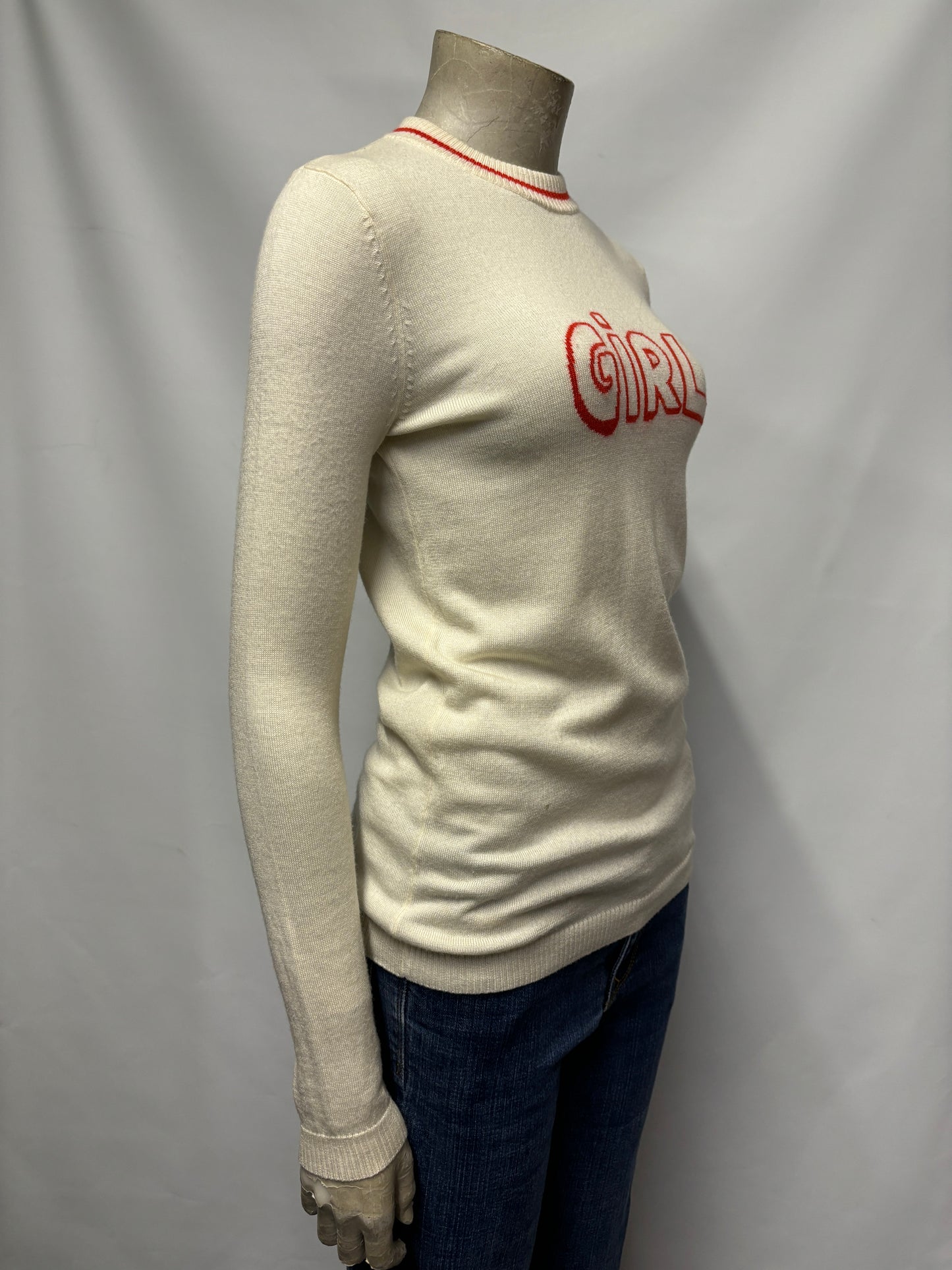 Bella Freud Cream and Red GIRL Wool Jumper XS