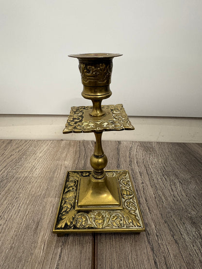 Antique Victorian Ornate Gothic Brass Candlesticks - Set of 4