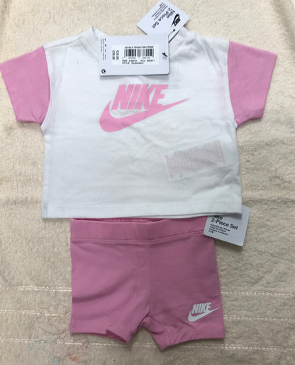 BNWT Nike Infant T-Shirt and Short Set Pink and White Age 0-3Month