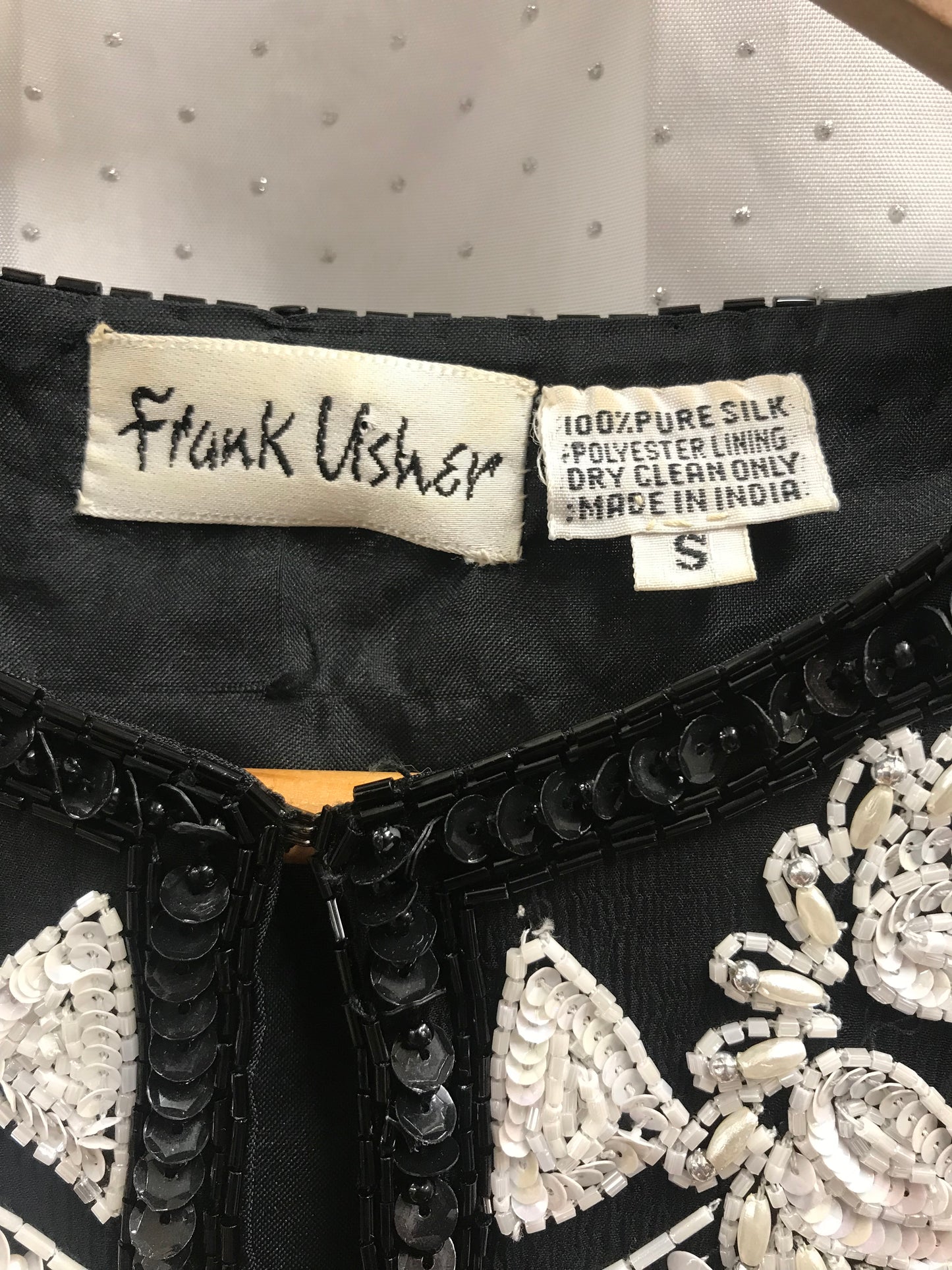 Frank Usher Pure Silk Embellished Vintage Black and White Jacket Size 10