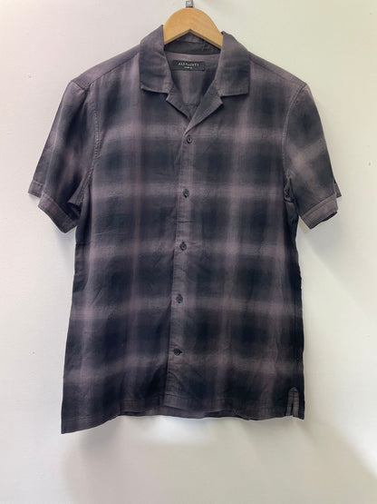 AllSaints Black and Purple Plaid Short Sleeve Shirt