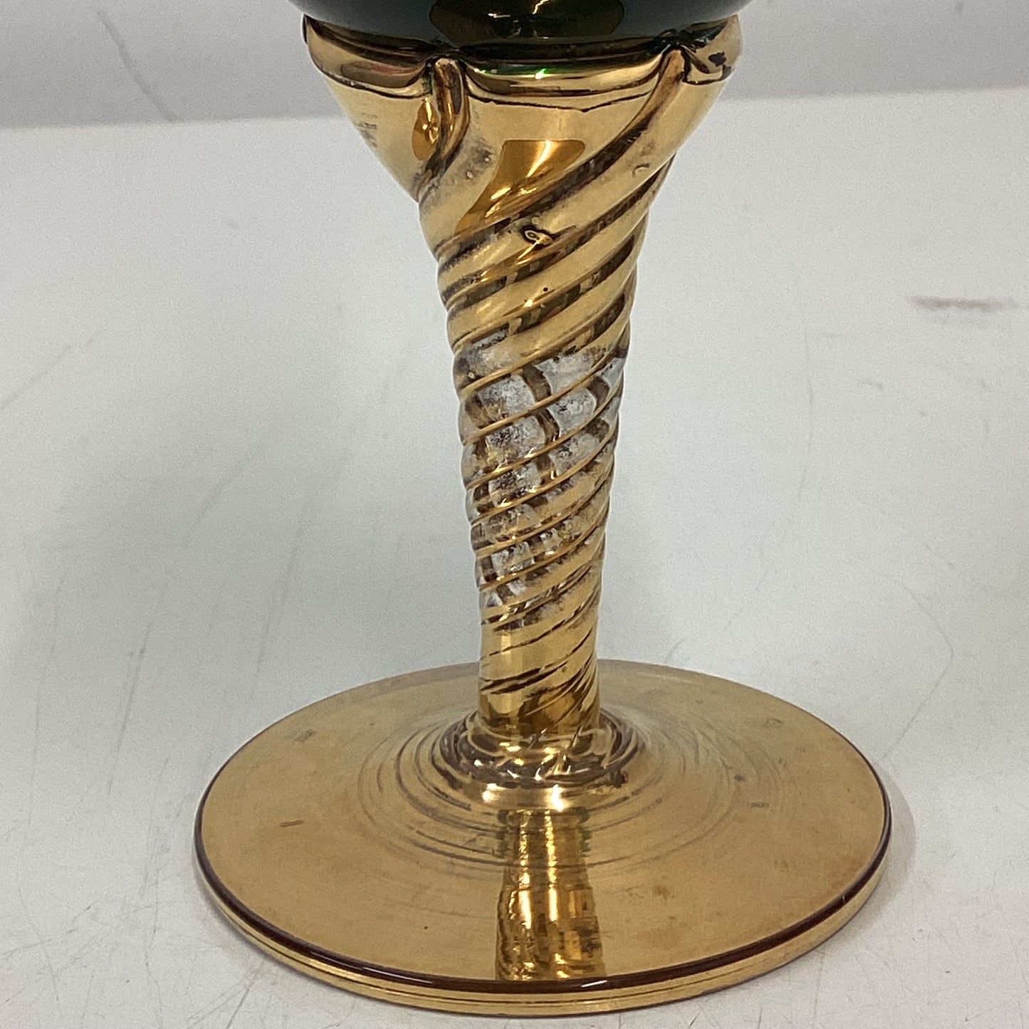 Gold Green Floral Murano Glass Bud Vase