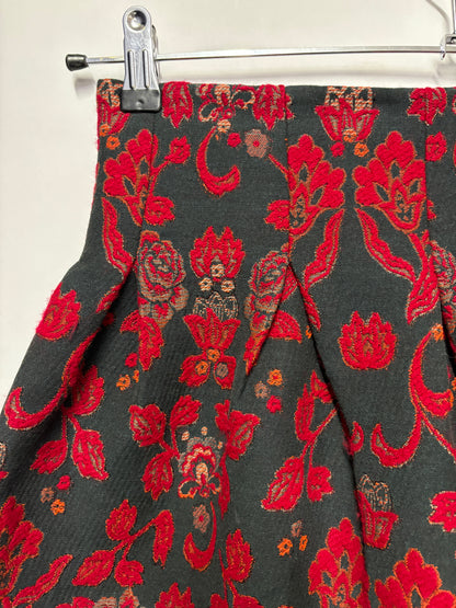 Department 5 Green and Red Floral Pleated Skirt Medium