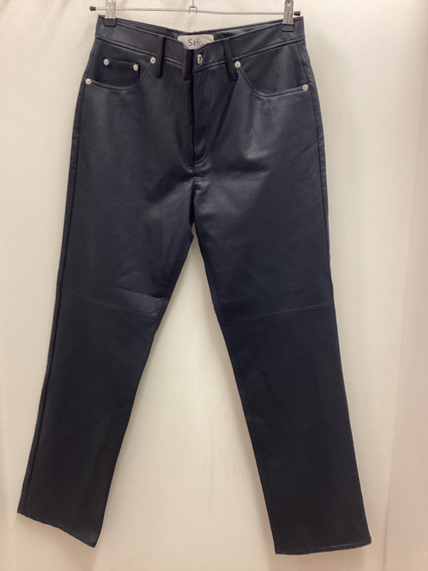 Séfr Navy Faux Leather Trousers