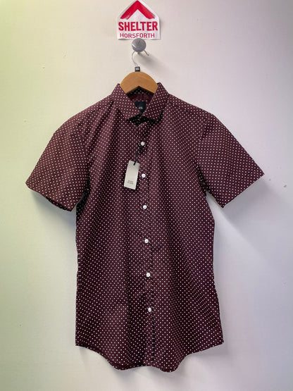 BNWT River Island Burgundy Slim-Fit Polka-Dot Shirt