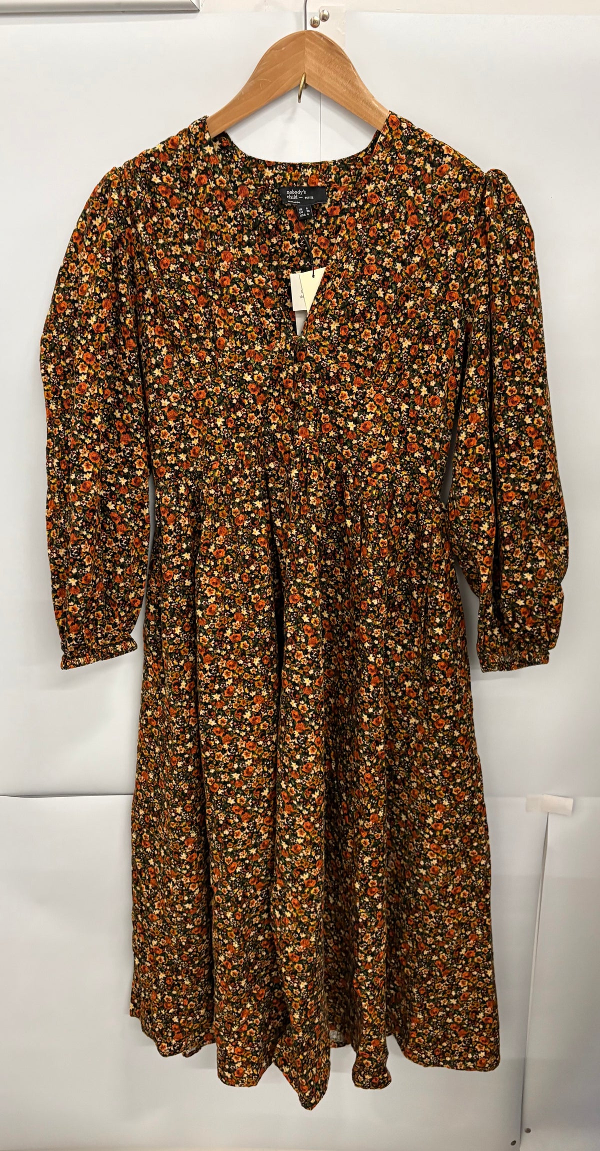 Nobody's Child Orange/Black Petite Floral Cord Riley Midi Dress Size 8 - BNWT