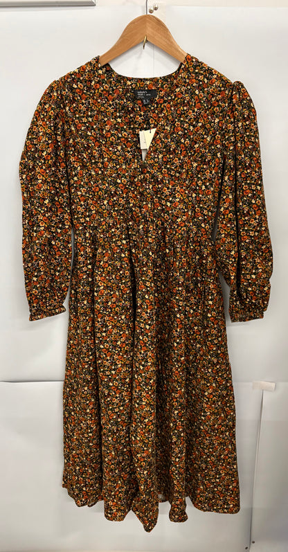 Nobody's Child Orange/Black Petite Floral Cord Riley Midi Dress Size 8 - BNWT