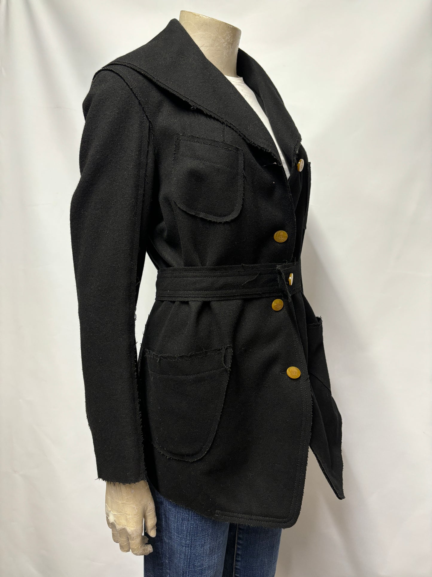 Vivienne Westwood Red Label Black Wool Belted Cropped Coat 12/IT 44