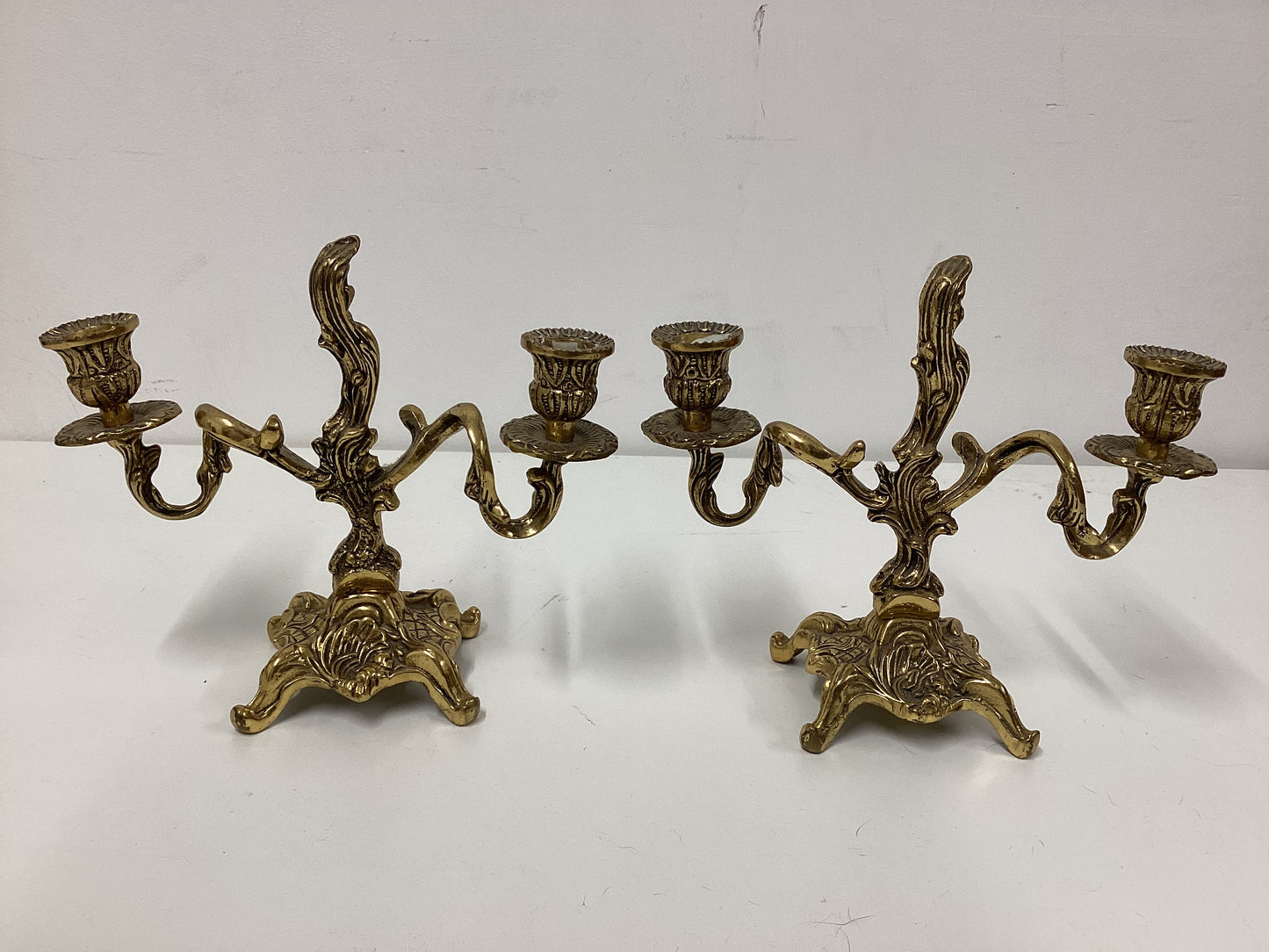 Mid Century Italian Art Nouveau Brass Candelabras 1950s