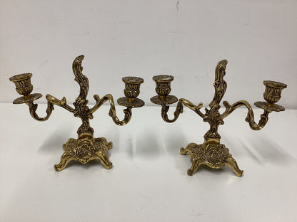 Mid Century Italian Art Nouveau Brass Candelabras 1950s