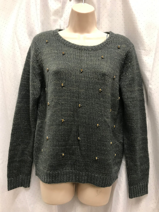 Indigo by Marks and Spencer Teal and Gold Mix Jumper With Gold Coloured Embellished Front Size 14 BNWT