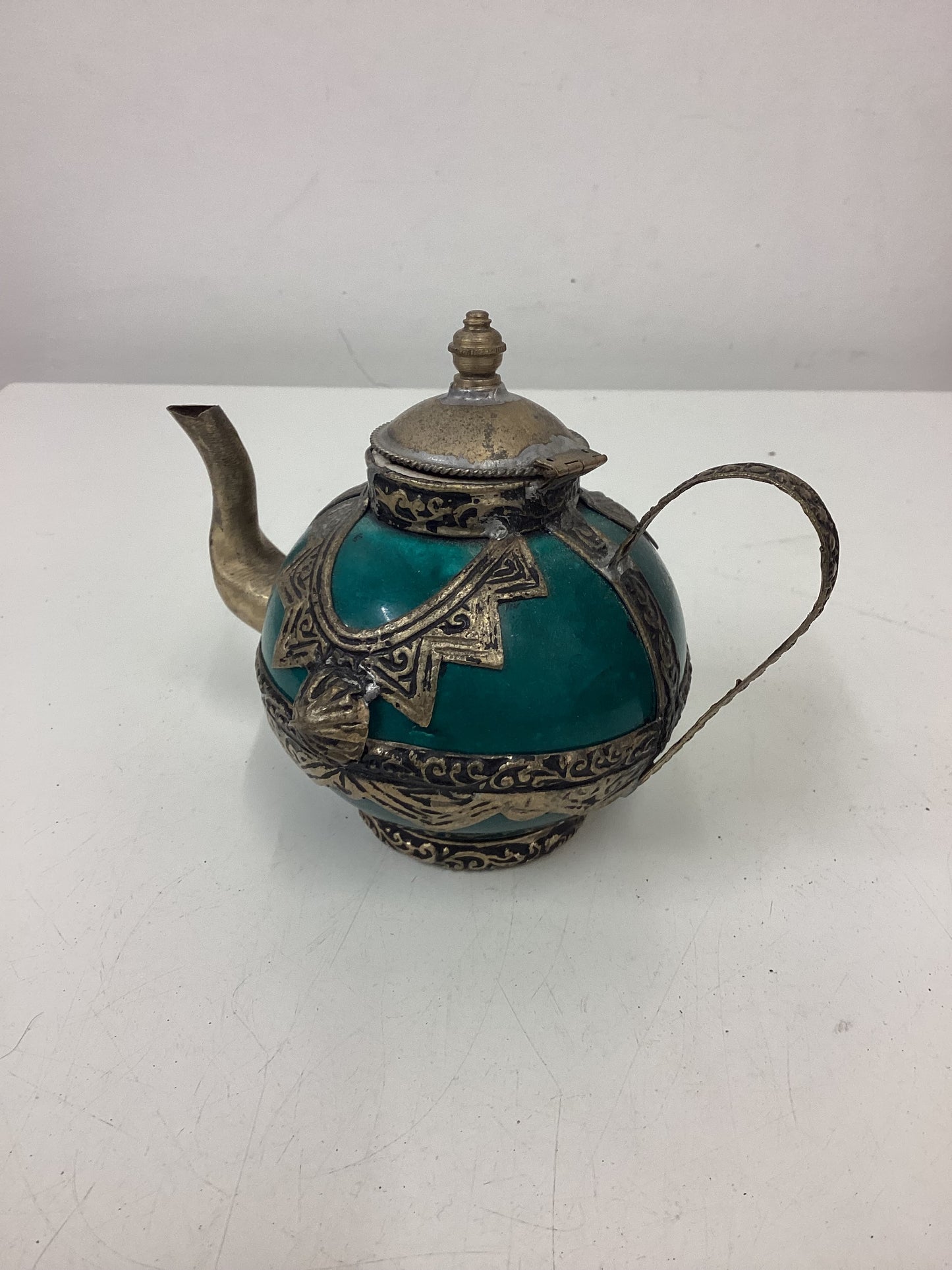 2 Small Decorative Ceramic & Metal Teapots