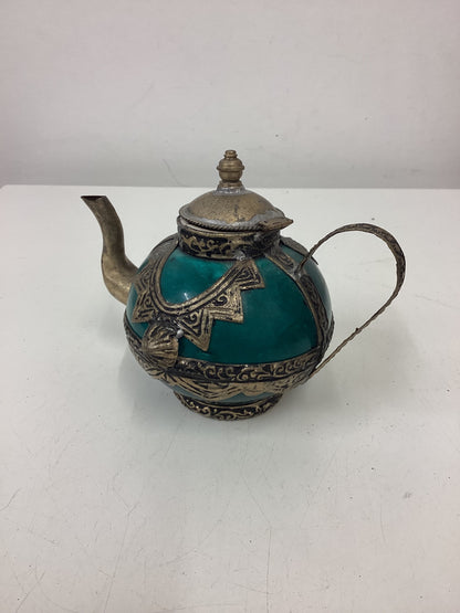 2 Small Decorative Ceramic & Metal Teapots