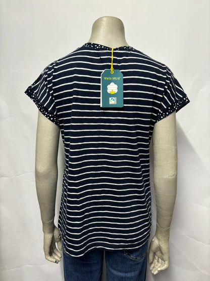 White Stuff Navy Nelly Notch Stripe T-shirt 12 BNWT