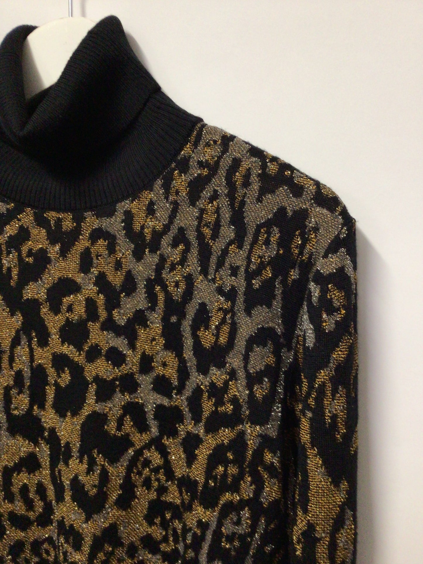 Just Cavalli Metallic Leopard Funnel Neck Jumper Medium