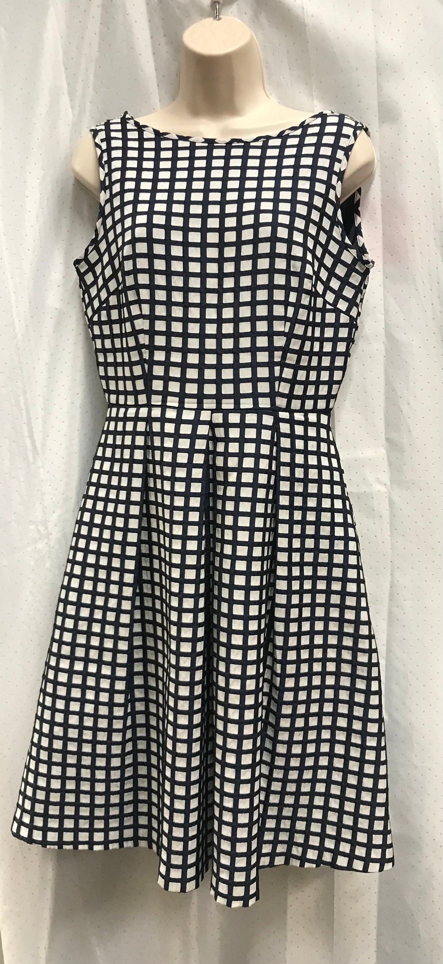 M&S Size 10 Navy Blue and White Checked Dress