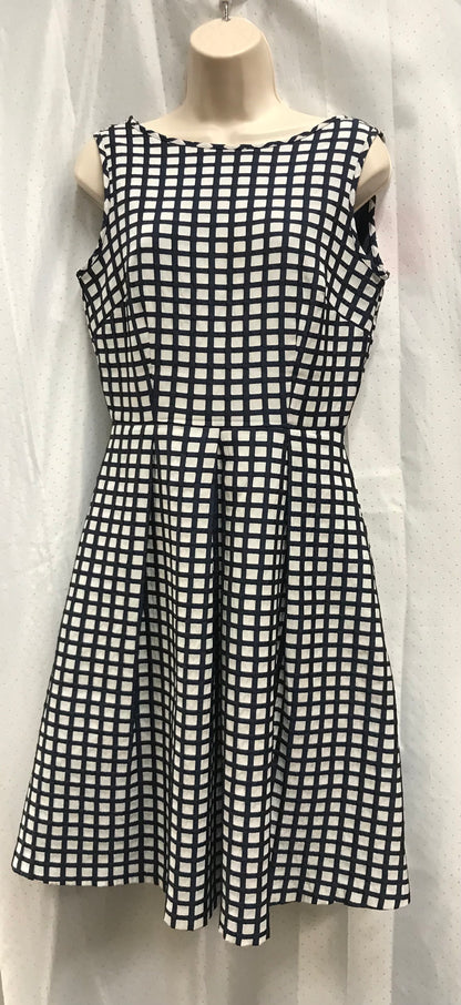 M&S Size 10 Navy Blue and White Checked Dress