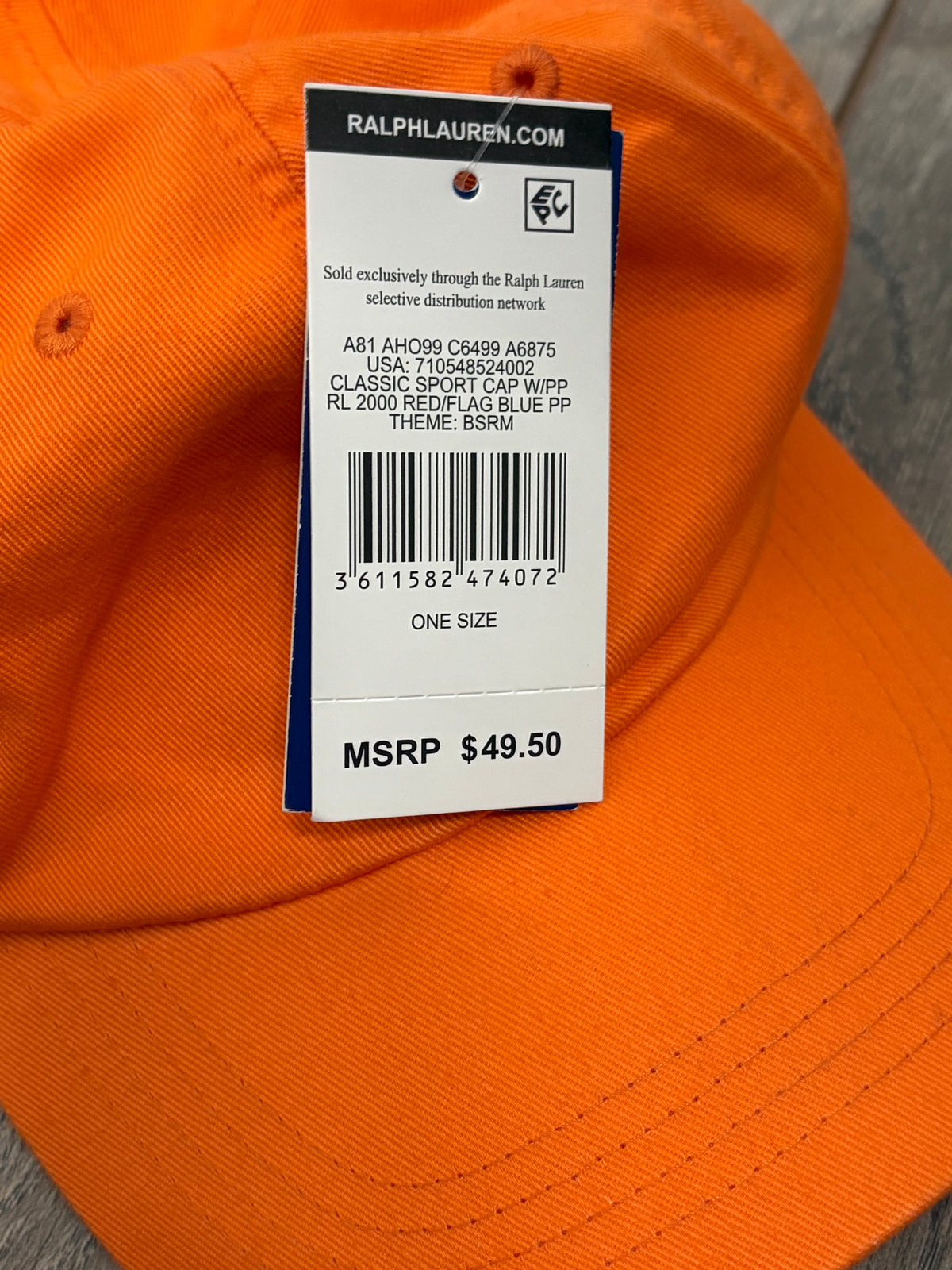 Polo Ralph Lauren Orange Men's Cotton Chino Ball Cap - BNWT