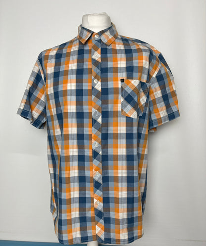 Quiksilver Blue and Orange Plaid Top XL