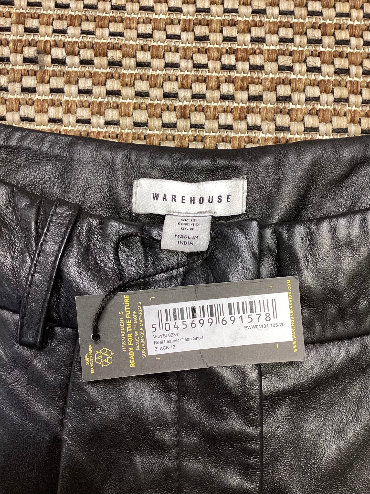 BNWT Warehouse Black Leather Shorts Size 12