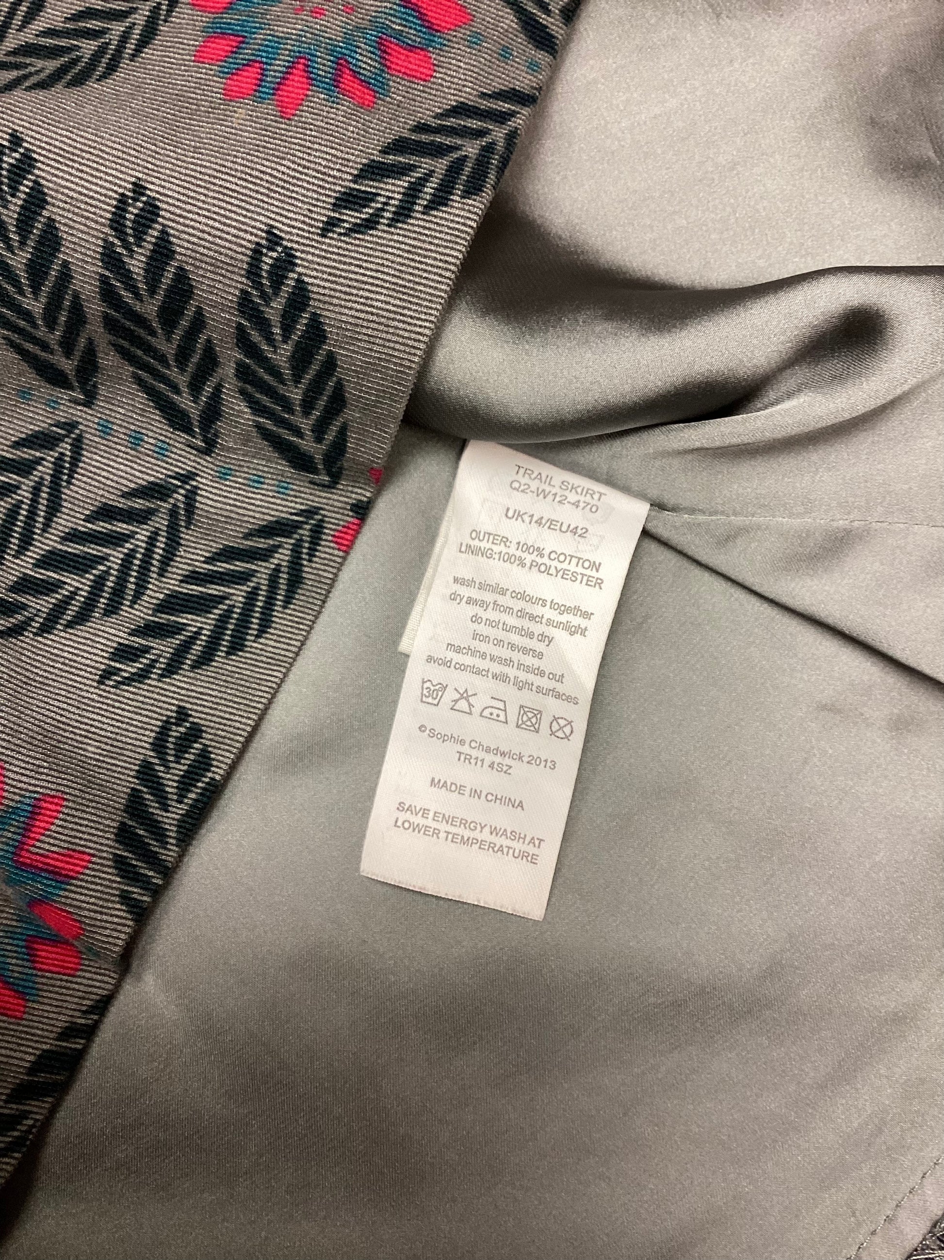 Seasalt Grey Floral Corduroy Mini Skirt Size 14 Shop for Shelter