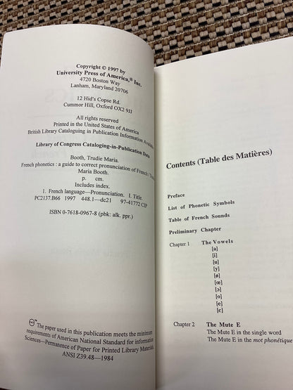 French Phonetics: A Guide to Correct Pronunciation of French by Trudie Maria Booth (1997)