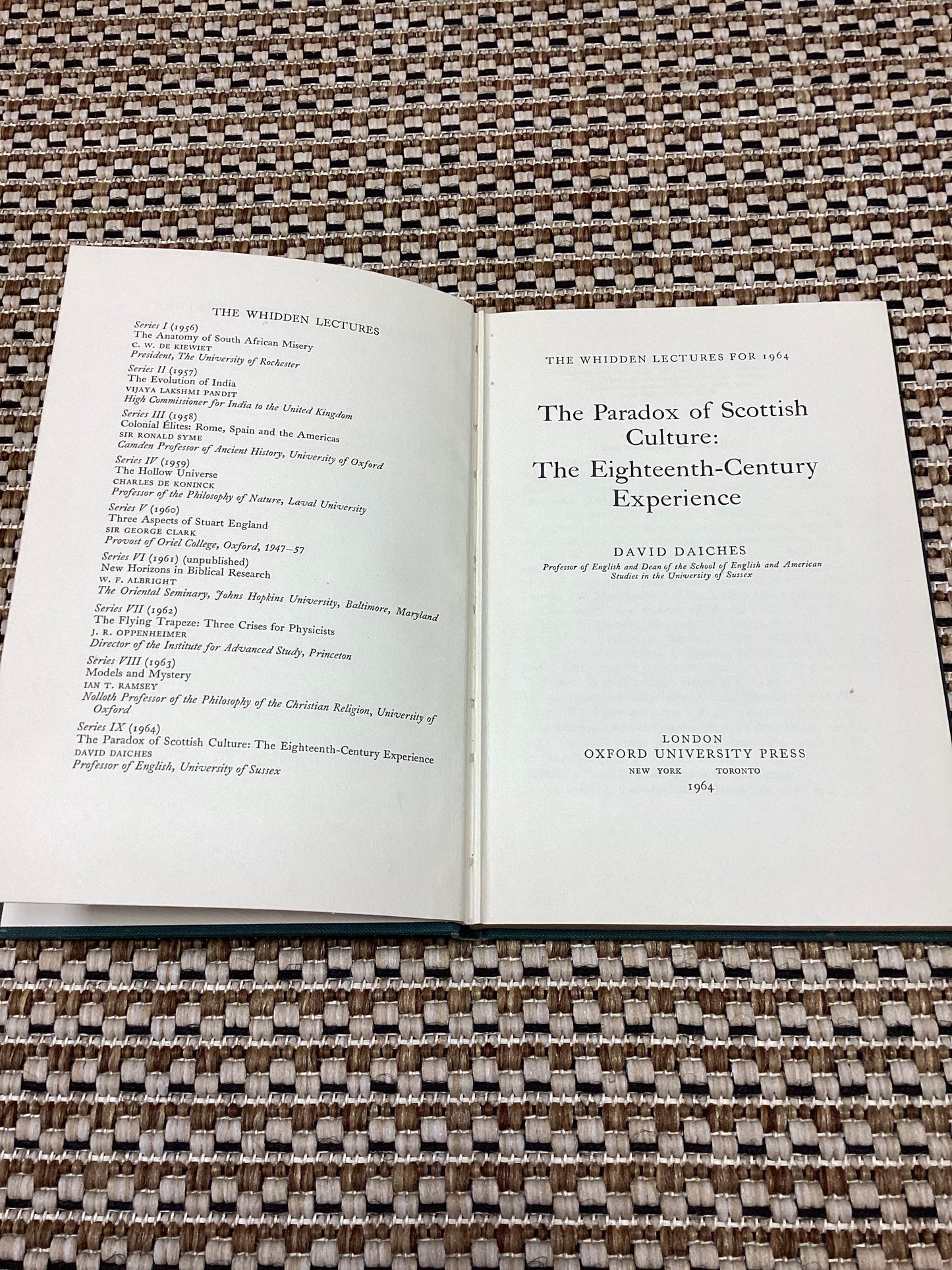 The Paradox of Scottish Culture: The Eighteenth Century Experience by David Daiches (1964)