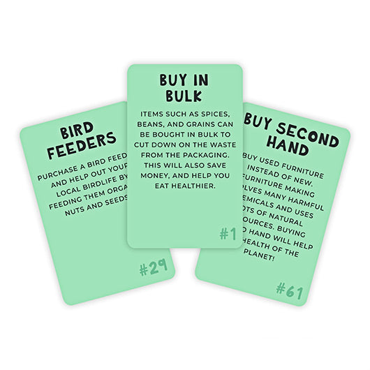 Three green cards against a white background. Each card has a short title followed by longer text explaining an action.