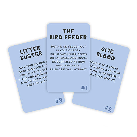 Three purple cards against a white background. Each card has a short title and then longer text explaining a task