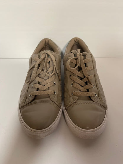 Guess Beige Diamante Leather Trainers Size 6.5
