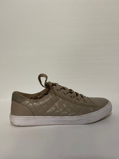 Guess Beige Diamante Leather Trainers Size 6.5