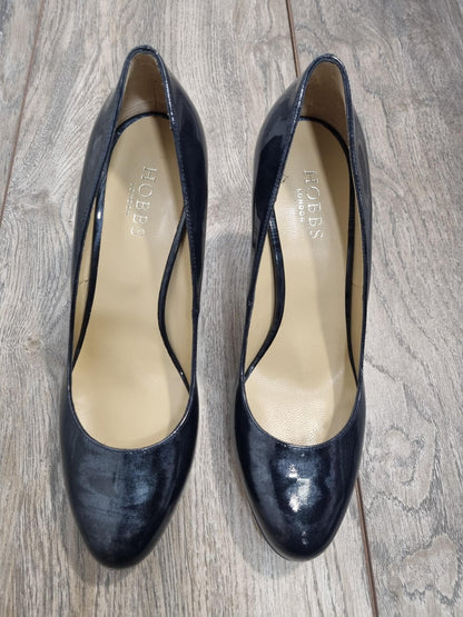 BNIB Hobbs London Julietta Patent Petrol Dark Blue Court Shoes Size 7.5