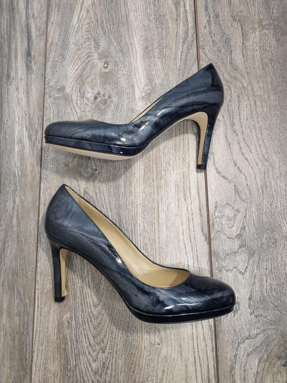 BNIB Hobbs London Julietta Patent Petrol Dark Blue Court Shoes Size 7.5