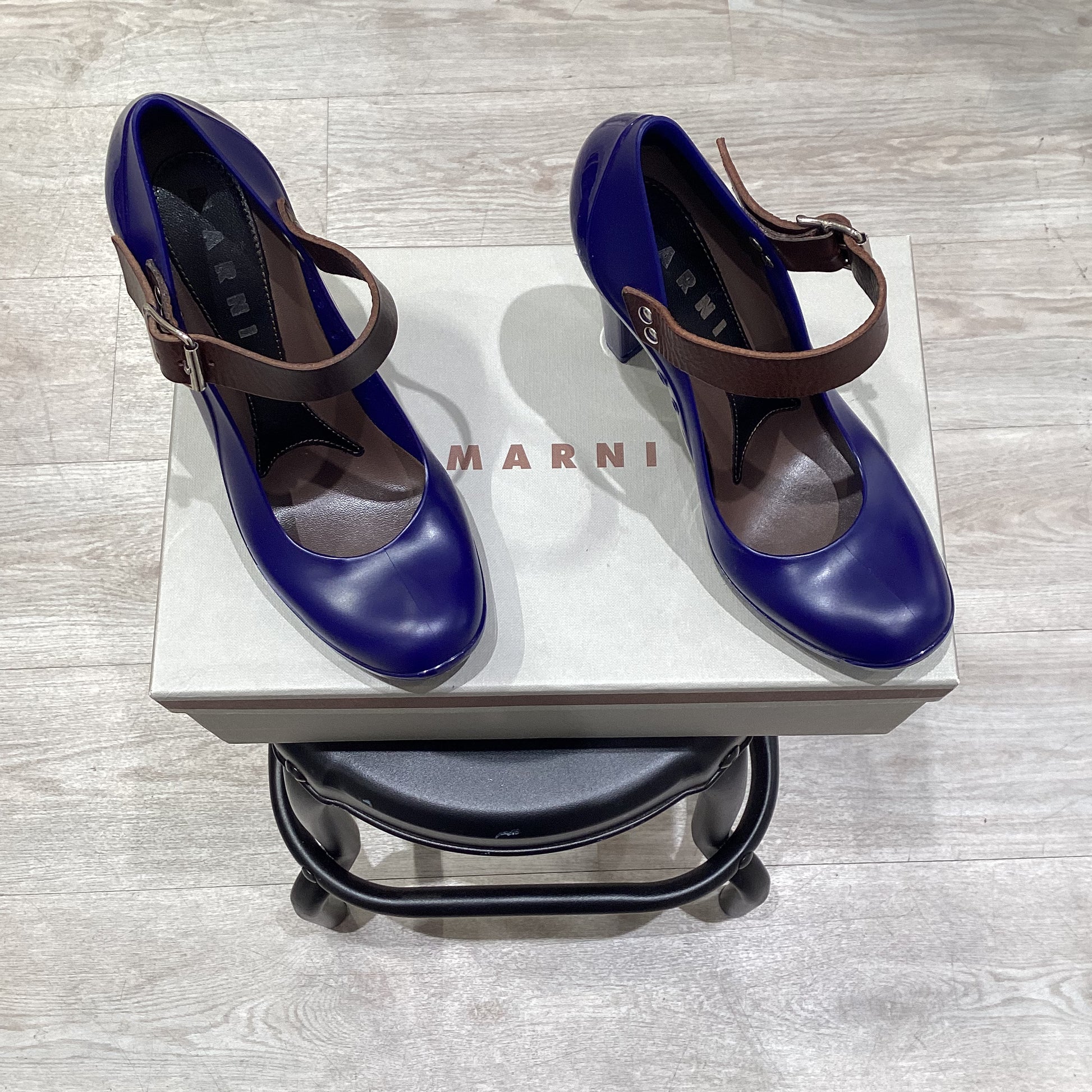 Louis Vuitton Blue/Black Sequin Peep Toe Platform Pumps Size 38