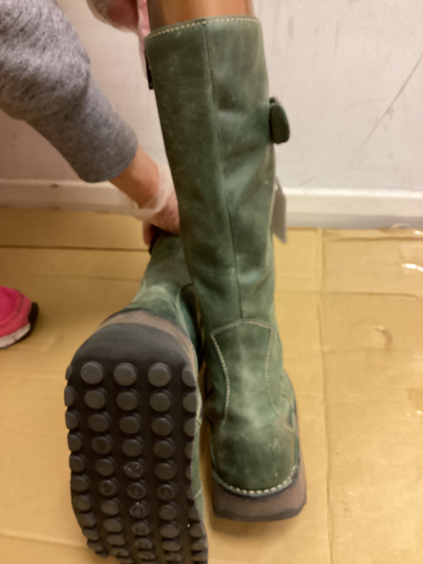 FLY LONDON Vintage Green Boots Size 4