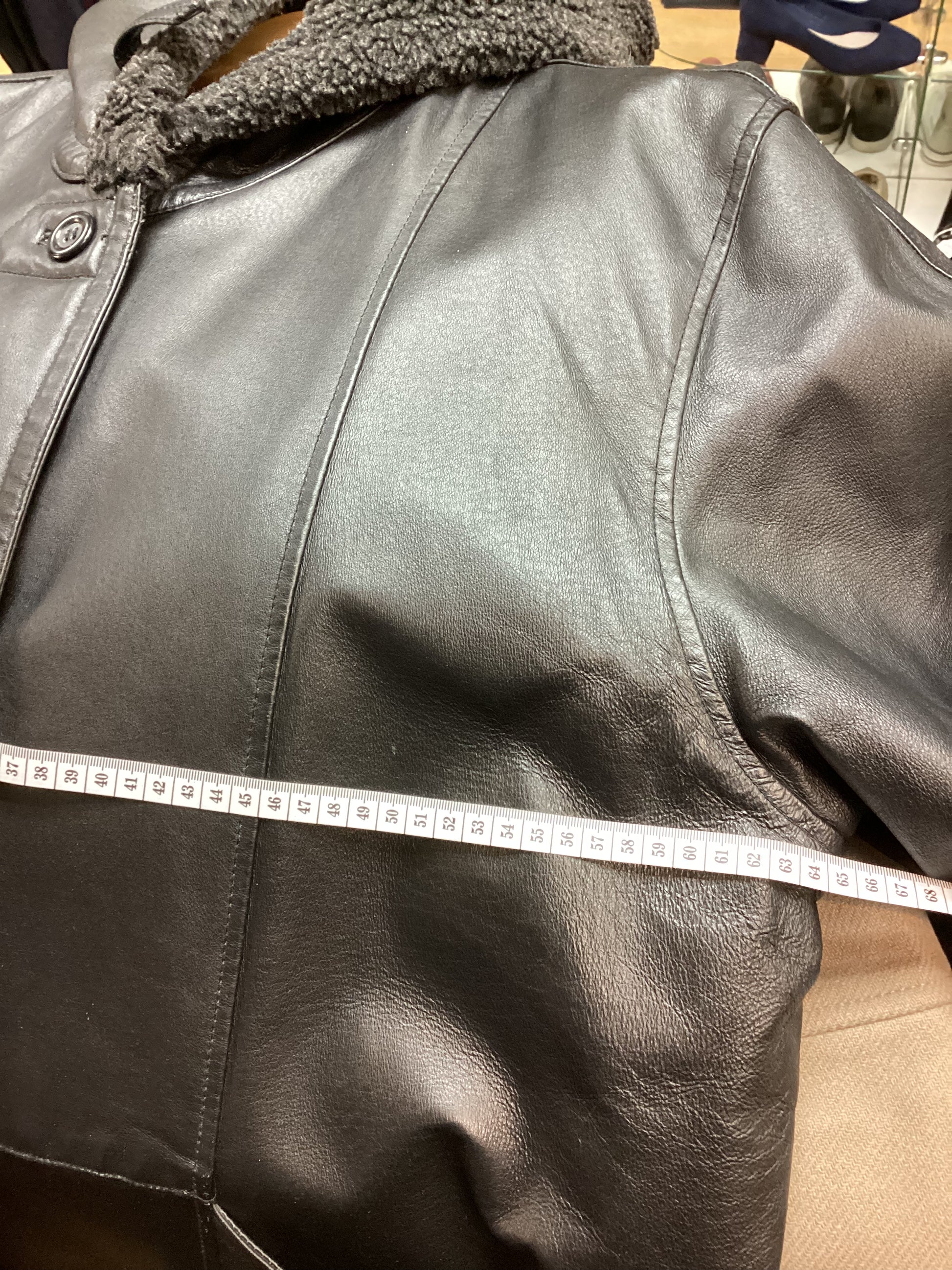 Modern Classics Black Leather ladies Coat With Hood UK size 20 EU