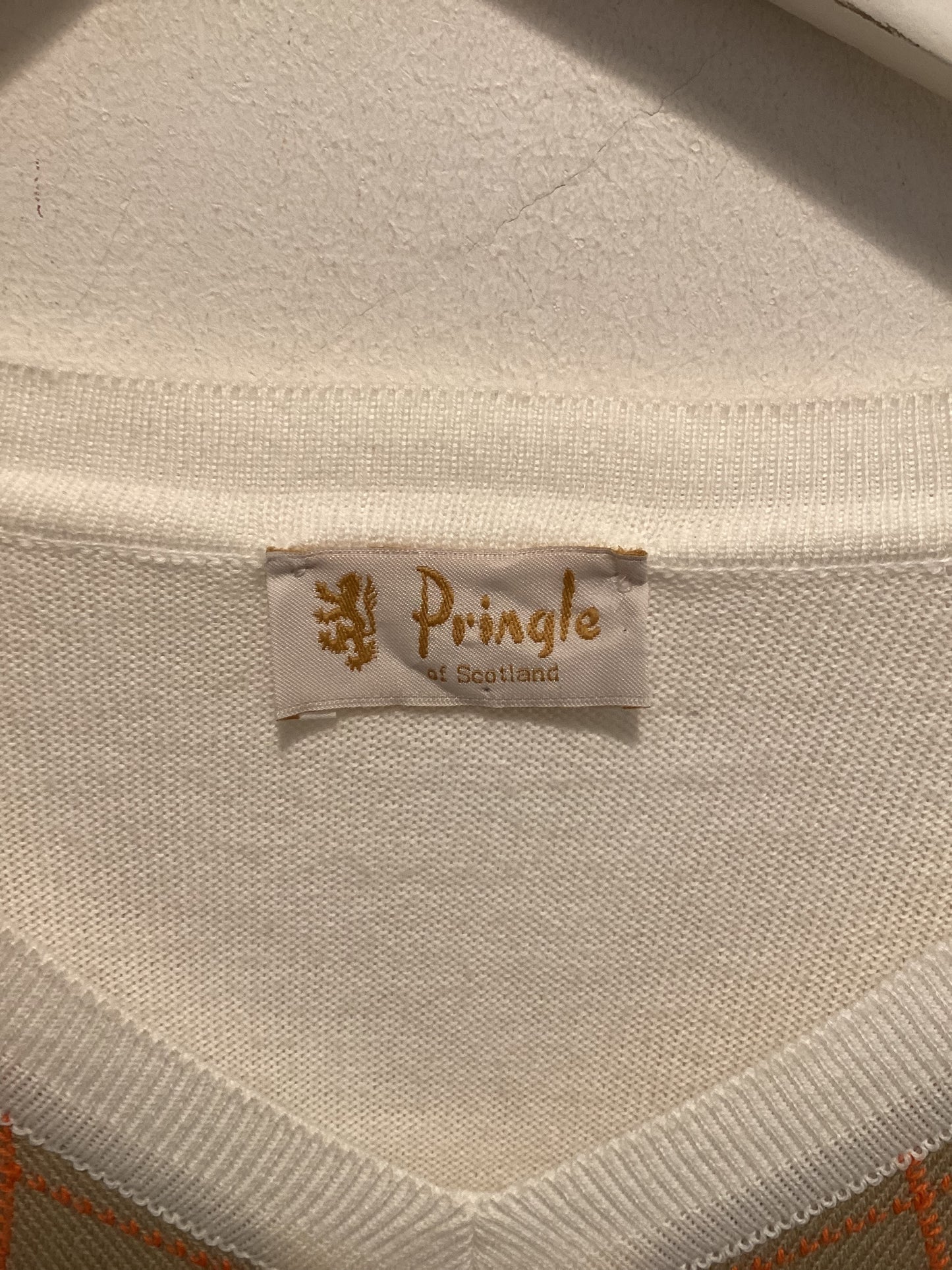 Pringle White, Yellow and Beige Men's Checked Sweater Medium