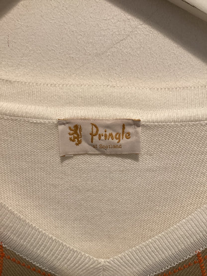 Pringle White, Yellow and Beige Men's Checked Sweater Medium