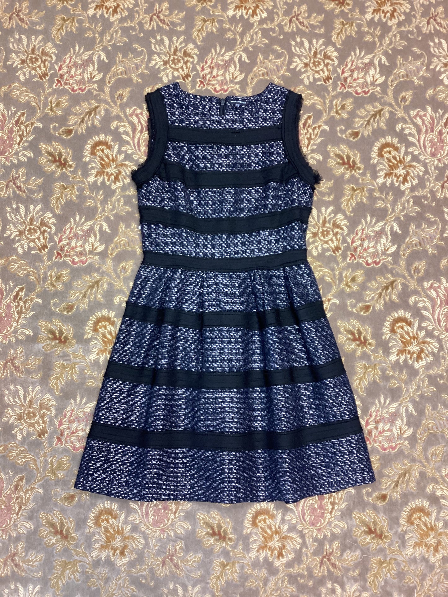 Warehouse Blue, Silver & Black Dress Size 10