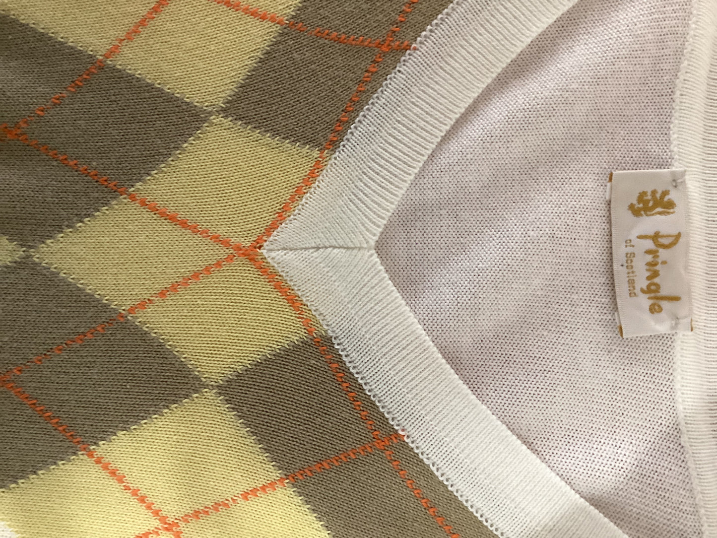 Pringle White, Yellow and Beige Men's Checked Sweater Medium