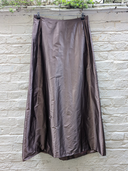 Monsoon Ladies Purple Long Shiny Metallic Taffeta A-Line Skirt Size 16 Good Condition