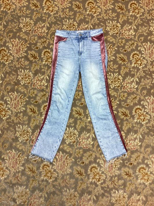 PAIGE Cindy Light Wash Blue Jeans with Pink Velvet Accent Size S