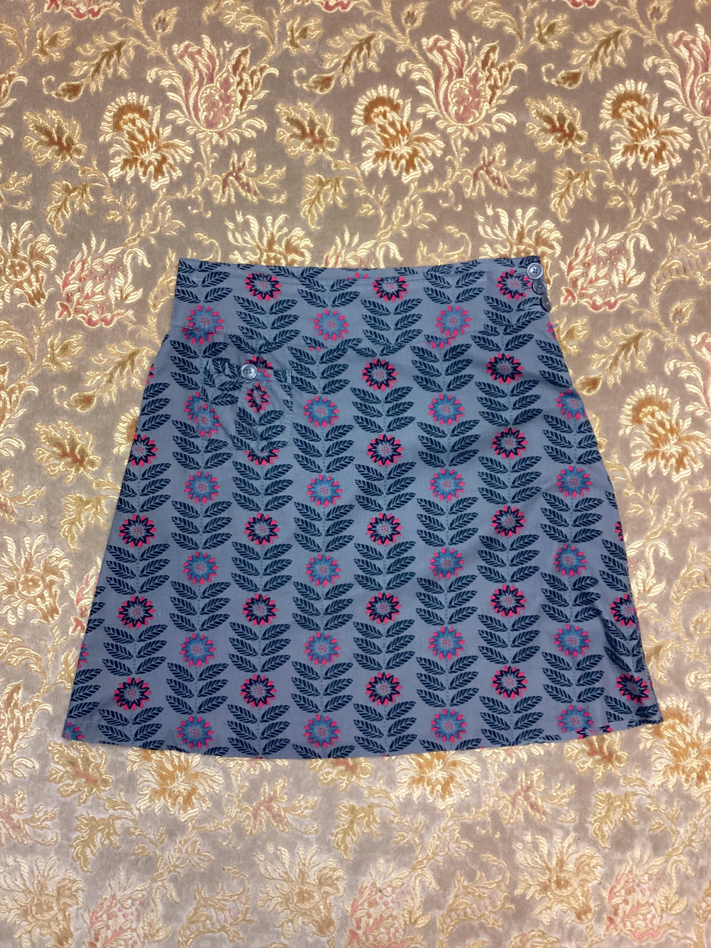 Seasalt Grey Floral Corduroy Mini Skirt Size 14