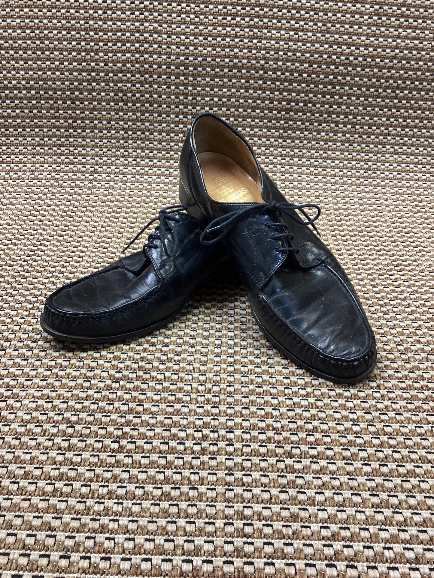 Vintage Grenson Black Leather Lace-Up Moccasins Size 10.5