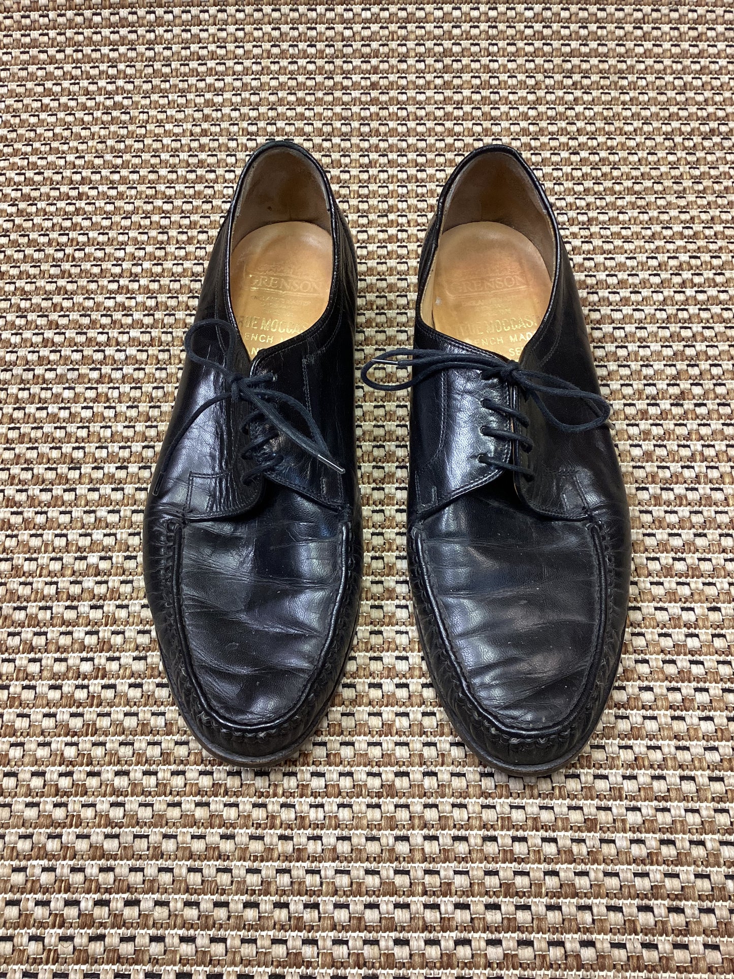 Vintage Grenson Black Leather Lace-Up Moccasins Size 10.5