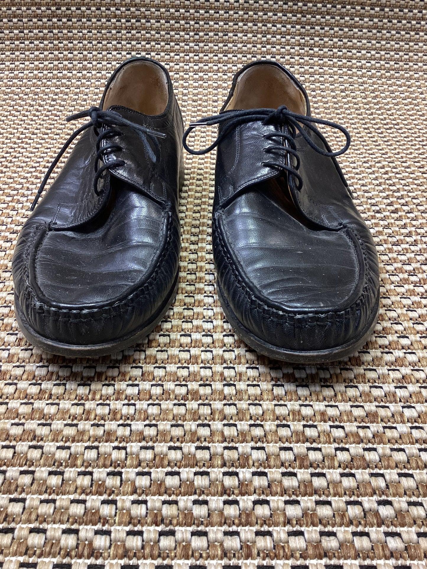 Vintage Grenson Black Leather Lace-Up Moccasins Size 10.5