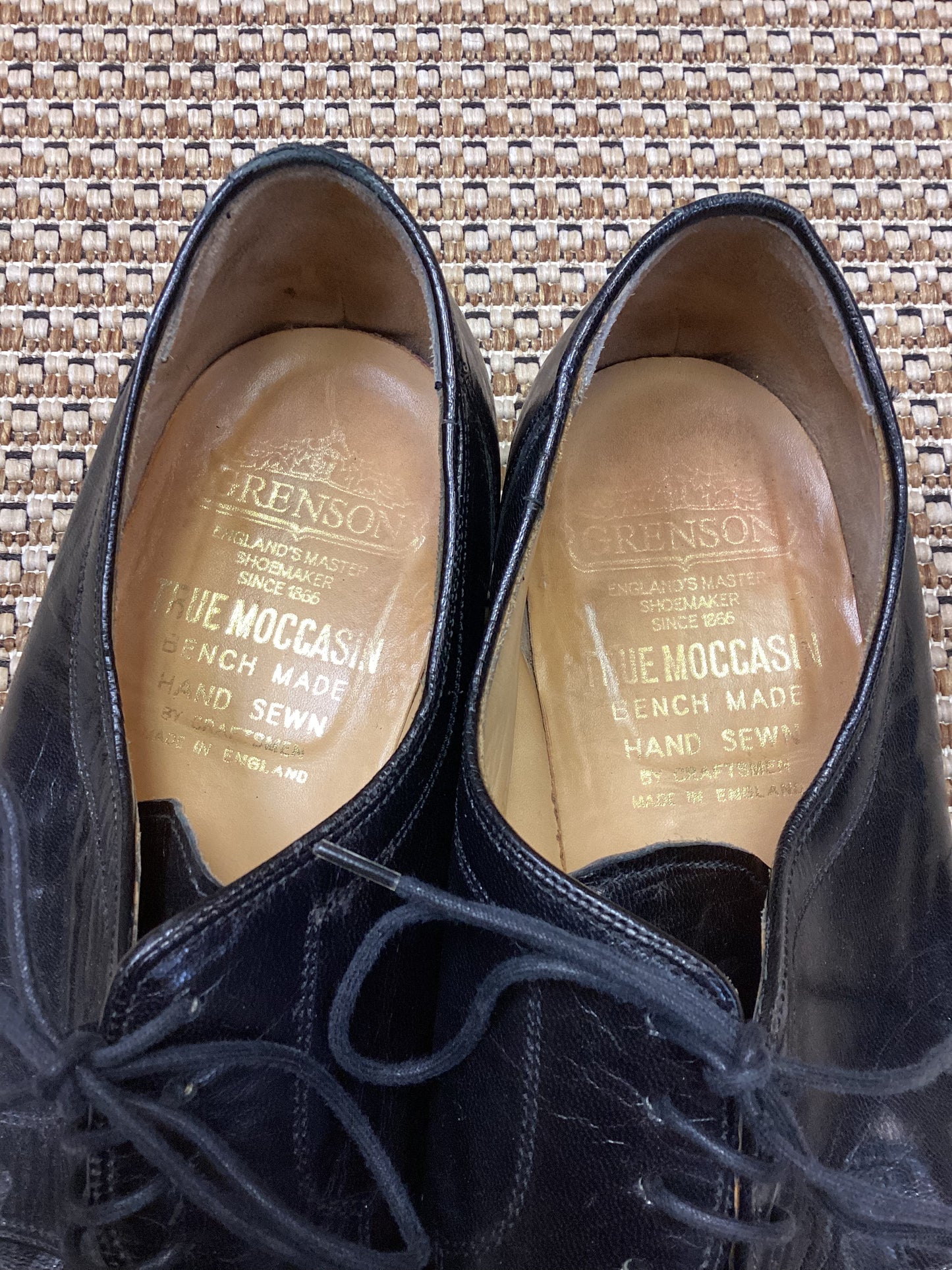 Vintage Grenson Black Leather Lace-Up Moccasins Size 10.5