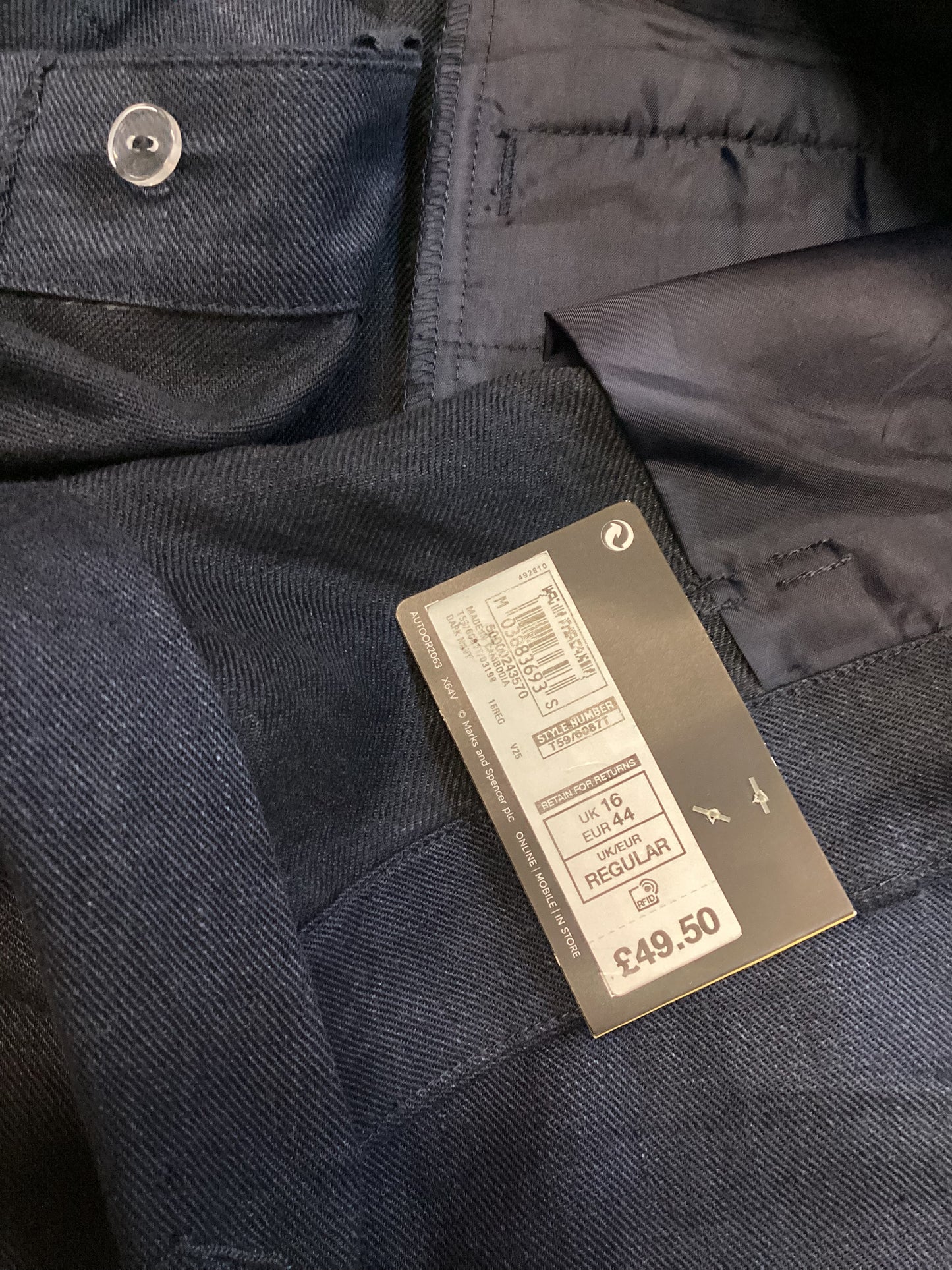 BNWT Autograph Navy Blue Linen Trousers Size 16