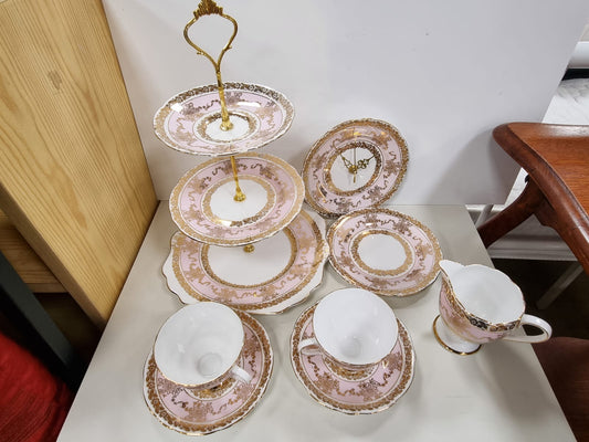 Gladstone Cake Stand Cups Milk Jug Clock Teatime Set Bone China Excellent Condition