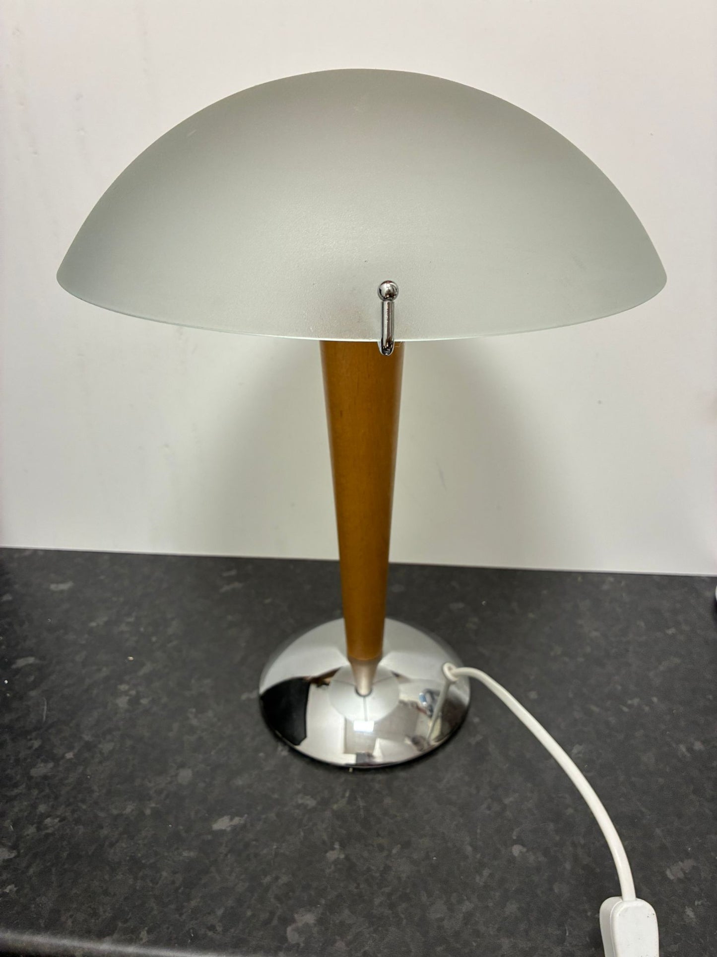 Mushroom Table Lamp Frosted Glass Beech Wood & Chrome Ikea Kvintol B9503